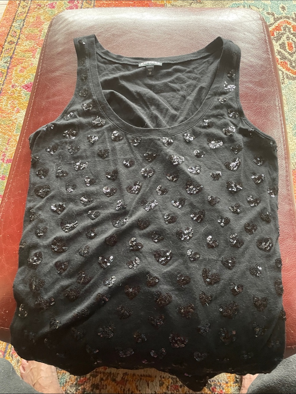Express Black Sequin Heart Tank Top, Size S